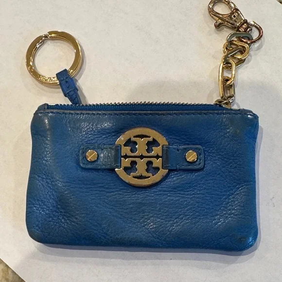Tory Burch Blue Leather Pouch with Gold Accents - Picture 7 of 10